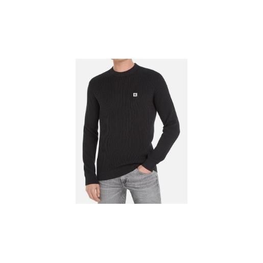 Calvin Klein Jeans ck embro badge sweater maglia girocollo coste nera uomo