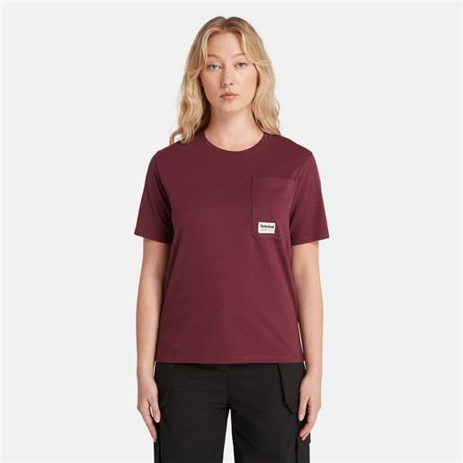 Timberland t-shirt con tasca obliqua da donna in bordeaux bordeaux