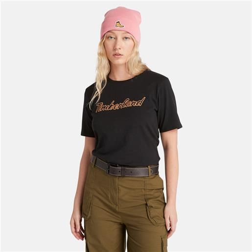 Timberland t-shirt con logo testurizzato da donna in colore nero colore nero