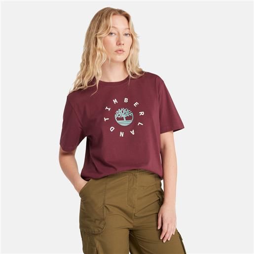 Timberland t-shirt con logo stagionale da donna in bordeaux bordeaux