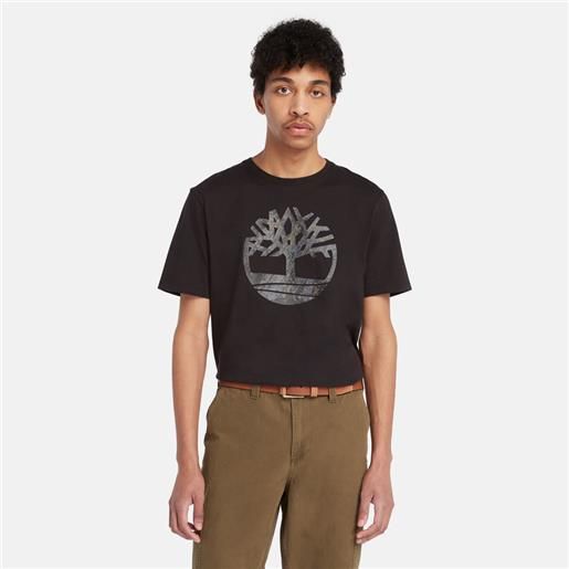 Timberland t-shirt con logo ad albero mimetico da uomo in colore nero colore nero