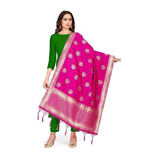 Elina fashion donna zari lavoro indiano pakistano banarasi arte seta tessuto solo dupatta per vestito materiale & salwar vestito, rosa 2, taglia unica