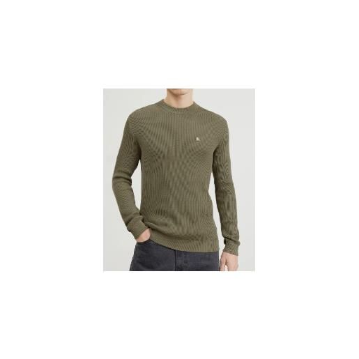 Calvin Klein Jeans ck embro badge sweater dusty olive maglia giro coste salvia uomo