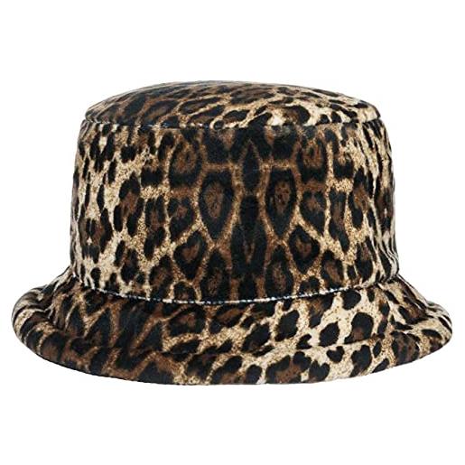 LIPODO cappello reversibile con stampa leopardo donna - da pescatore fodera autunno/inverno - s (55-56 cm) nero