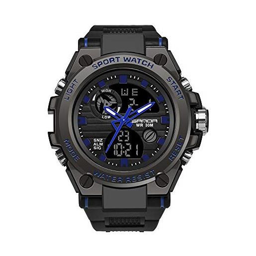 Allskid-Orologi uomo orologi, allskid gli sport impermeabile multifunzione all'aperto analogico digitale elettronico moda orologi da polso (53mm, nero+blu)