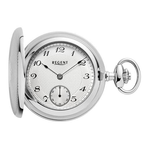 REGENT orologio da tasca da uomo savonnette in acciaio inox 48 mm decentralizzato secondo carica manuale meccanica in diverse varianti, p-774 - argento - arabo