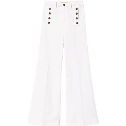 TWINSET jeans flare bianco con bottoni décor