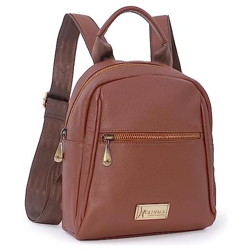 Catwalk Collection Handbags - piccola borse a zainetto da donna in pelle - borsa zaino - cinghie regolabili - zoey - marrone chiaro
