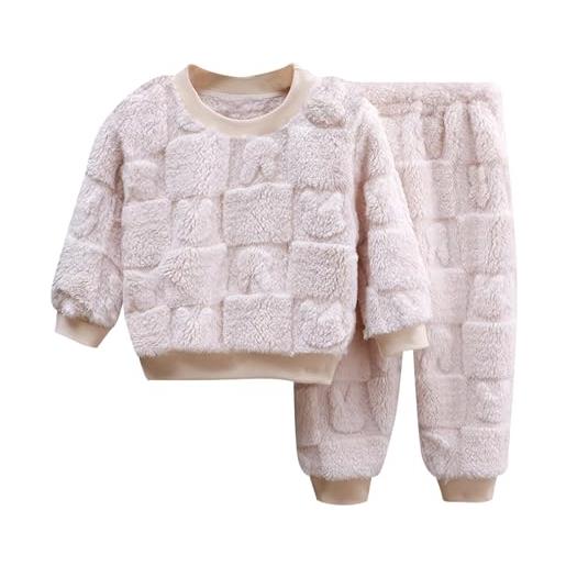 Generic pigiama da bambina in pile per bambini, set da due pezzi, comodo per bambini, ispessimento, pigiameria per ragazze, beige. , 6-7 anni