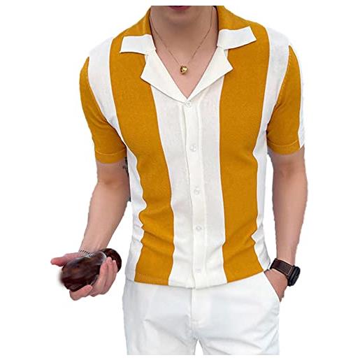Suncolour polo da golf da uomo per uomo camicie patchwork a righe da golf camicia colletto btton da tennis camicie vintage a blocchi di colore