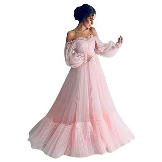 Generic abito da ballo principessa delle signore tinta completa vestito carino lungo colore donne moda maniche lunghe abito donne glitter abiti, colore: rosa. , m