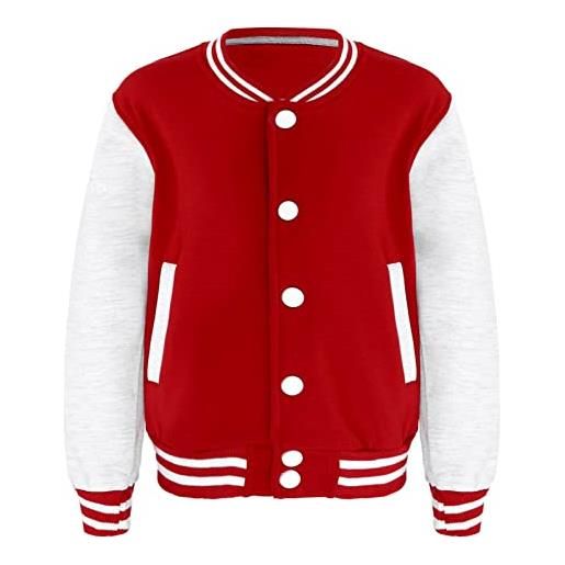 inhzoy uniforme giacche da baseball bambini unisex cappotto a maniche lunga con bottoni style hip-hop giacca sportivi per ragazzi outwear red&grey 7-8 anni