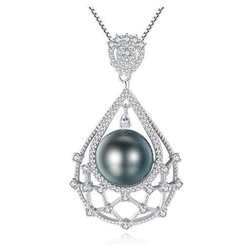 VIKI LYNN gemshadow donne 925 sterling silver 10 - 11 mm coltivata di tahiti collana di perle nere