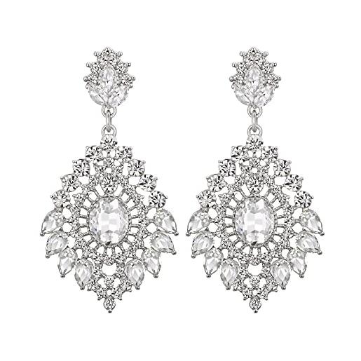 Clearine donna vintage ispirato ovale goccia cristalli chandelier cluster orecchini pendenti per donne trasparente oro-fondo