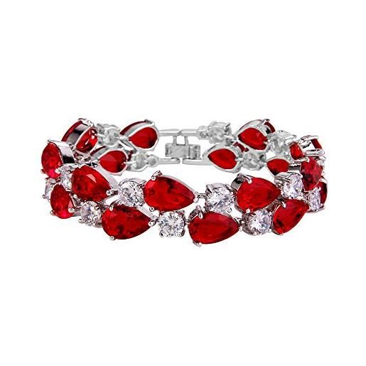 EVER FAITH braccialetto donna zirconia cubica moda fascino 2 strati goccia tennis braccialetto rosso argento-fondo