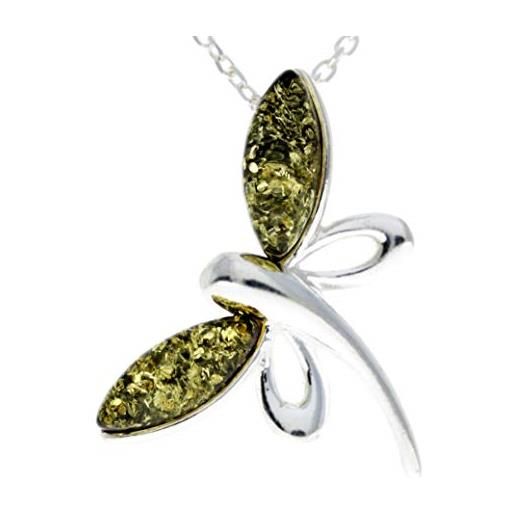 SilverAmber Jewellery ciondolo a forma di farfalla in vera ambra baltica e argento sterling, senza catena, gl362, pietra argento sterling resina, ambra