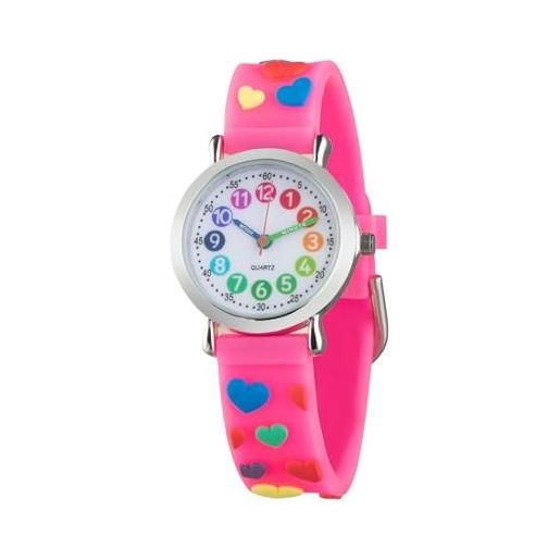 CHAOTECHY orologio da polso per bambini per ragazze e ragazzi, facile da leggere per imparare a leggere l'orologio, cuore rosa. 