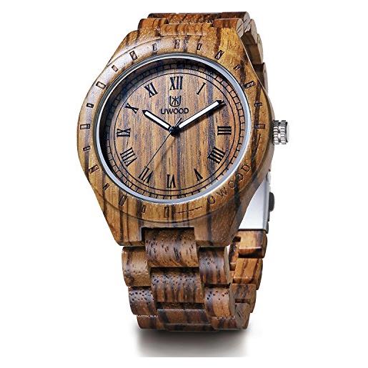 LeeEv orologio da uomo leggero in legno unico, serie uwood fatto a mano in legno di sandalo analogico al quarzo vintage con numero romano orologio da polso in legno naturale