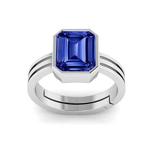 RRVGEM anello con zaffiro blu 4,00 carati 4,30 carati blu naturale (neelam) anello placcato argento regolabile anello astrologico regolabile per uomo e donna, ottone, zaffiro, ottone, zaffiro