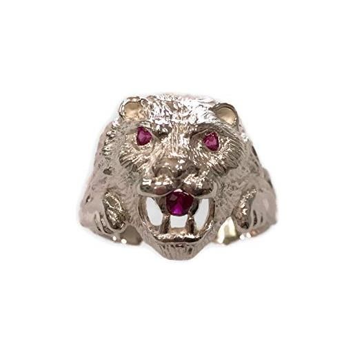 Corsano Laboratorio Orafo testa di leone - anello in argento, pietre rosse (18)