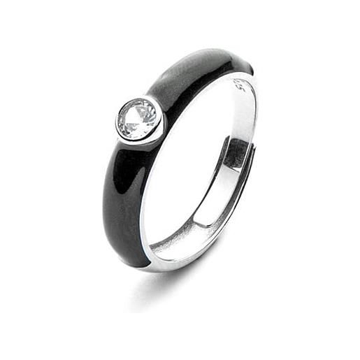 4US Cesare Paciotti anello da donna anello in argento, con finitura rodio e zircone bianco e smalto nero. Gioiello di misura anello regolabile 10/18. La referenza è 4uan5832w