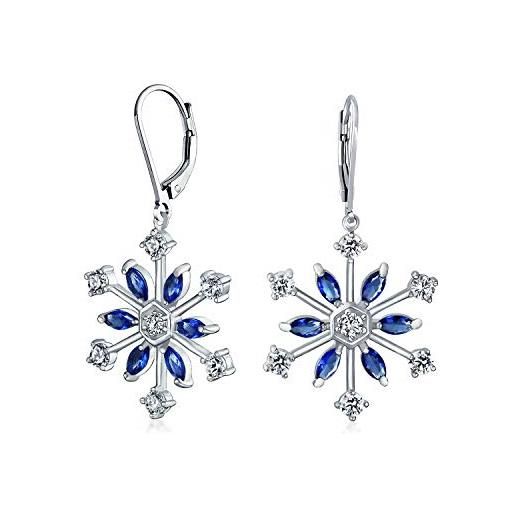 Bling Jewelry orecchini pendenti a forma di fiocco di neve natalizio bianco invernale e blu ghiaccio per donne adolescenti con zirconi cubici e chiusura a leva placcata argento