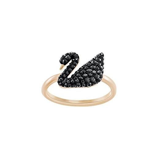 Swarovski anello da donna iconic swan, nero, placcato oro rosa
