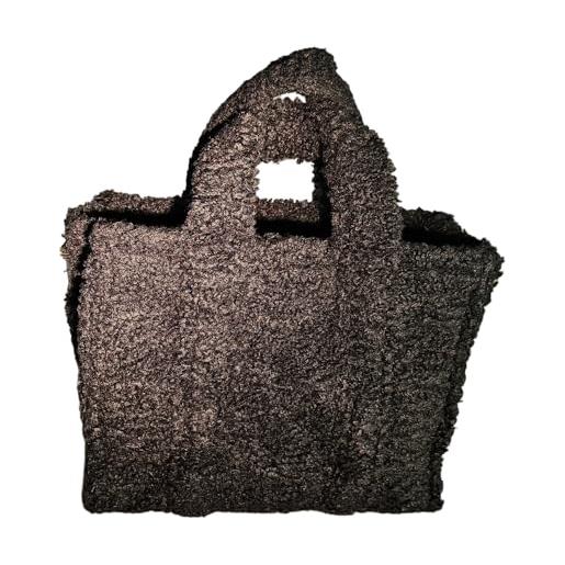 Generic grande borsa da donna in peluche autunno/inverno bagagli a mano, grande borsa marrone soffice con manici, borsa hobo e borsetta, nero