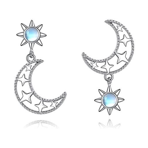 VENACOLY orecchini a forma di sole e luna/stella/fiore/nodo celtico in argento sterling 925 con pietra di luna, orecchini huggie per donne e ragazze, argento sterling