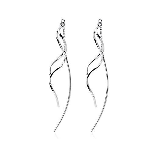 SLUYNZ 925 argento curva infila orecchini catena per le donne ragazze adolescenti penzolare onda orecchini nappa (a-silver)