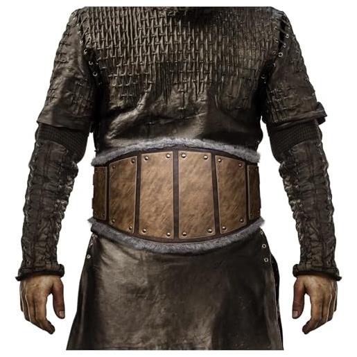 HiiFeuer vintage barbarian faux leather waist armor, cintura larga vichinga norrena, retro artificiale pelliccia cintura corsetto per larp (marrone a)