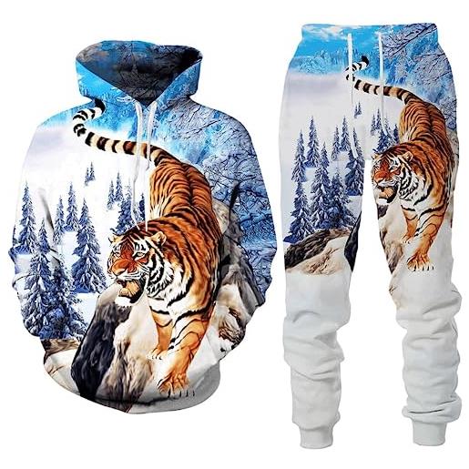 RIAAJ animale 3d tigre leone stampato uomo felpa con cappuccio uomo sportswear tuta tuta manica lunga tuta unisex felpe con cappuccio + set pantaloni, tuta sportiva1, l
