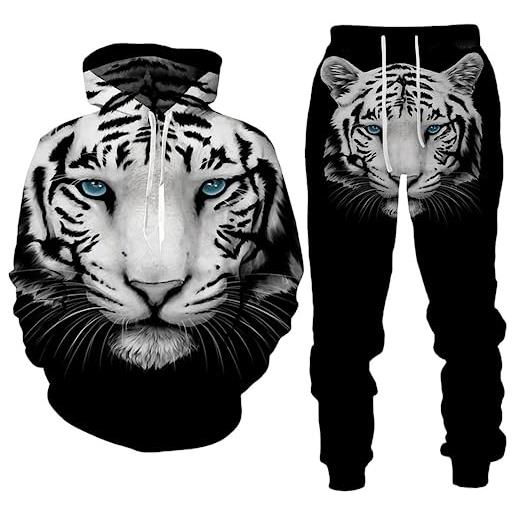 RIAAJ animale 3d tigre leone stampato uomo felpa con cappuccio uomo sportswear tuta tuta manica lunga tuta unisex felpe con cappuccio + set pantaloni, tuta sportiva1, xl