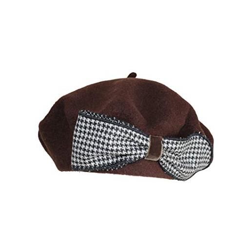Piccarda basco alla francese per donna, berretto in lana, cappello invernale con fiocco in pied de poule, by complit (grigio perla)
