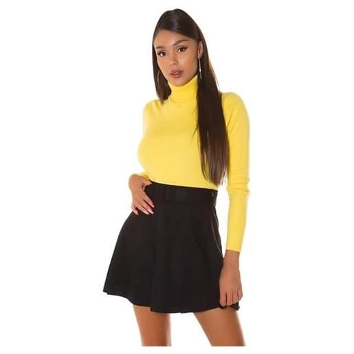 Koucla maglione basic da donna con collo alto, maglia fine 34 36 38, giallo. , taglia unica