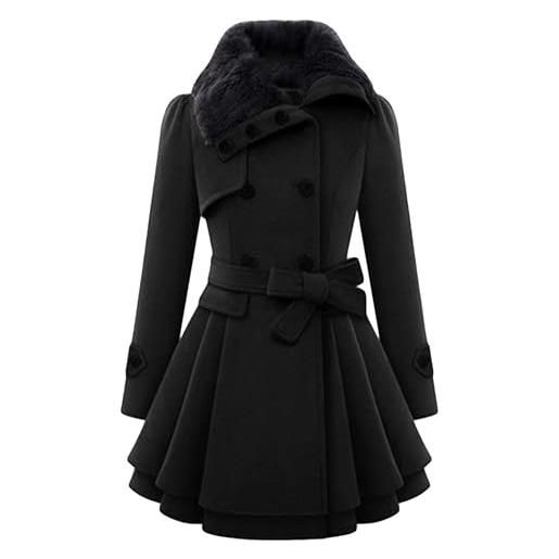 BOFETA donne pelliccia faux pelliccia lapel lana blend pea coat casual giacca invernale doppio petto lapel trench coats con cintura nero m