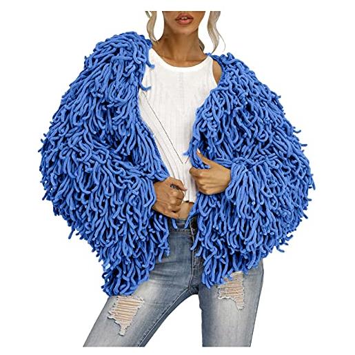 FGUUTYM giacca da donna con frange con cardigan in tinta unita intrecciata personalizzata, top casual alla moda maglione cani piccola taglia (blue, xl)