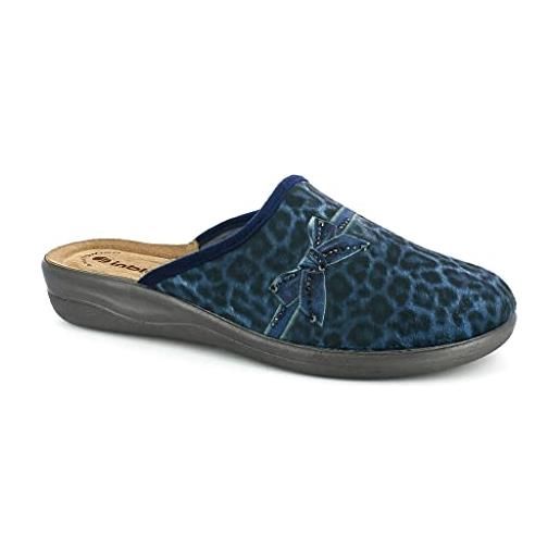 Inblu pantofole leopardate con fiocchetto, donna, blu, 41 eu