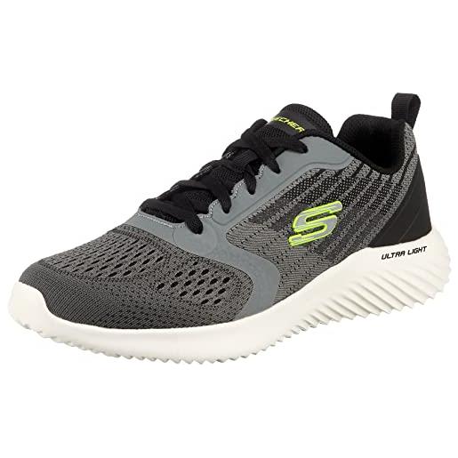 Skechers bounder verkona, scarpe da ginnastica uomo, grigio white mesh black synthetic trim wbk, 40 eu