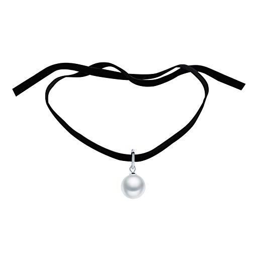 Yumilok collana girocollo vintage in raso da donna con ciondolo di perle simulate, zircone cubico, perla