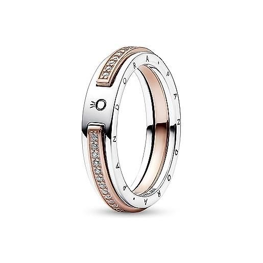 Pandora signature anello con logo bicolore e pavé, 58