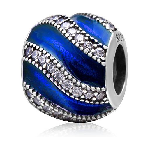 YiRong Jewelry ciondolo a forma di onda, in argento sterling 925, per anniversario, compleanno, natale, per braccialetti panodra (blu)