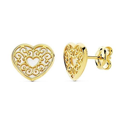 Inmaculada Romero IR 18k orecchini cuore d'oro 9 mm. Motivi di perle [ab8860]