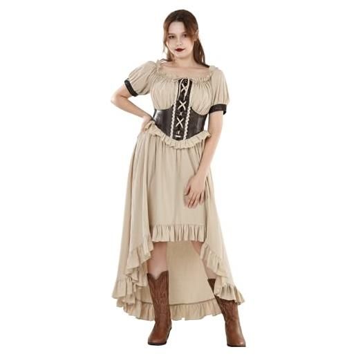 FCCAM vestito medievale da donna gotico abito da donna, beige. , m