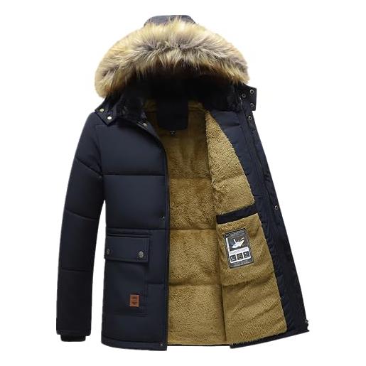 ANUFER uomo termico inverno giacca parka fodera in lanugine spessa imbottitura in cotone cappotto con cappuccio di pelliccia staccabile sd5a0831 nero l