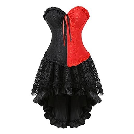 Hengzhifeng corsetto con gonna gotico donna corsetti costumi carnevale (eur 32-34, nero rosso)