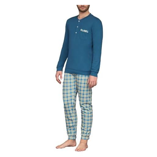 Linclalor you 365 - pigiama in cotone invernale con stampa scozzese - disponibile nel colore blu e fino alla taglia 60-2315257 - panna/grigio/blu, 58