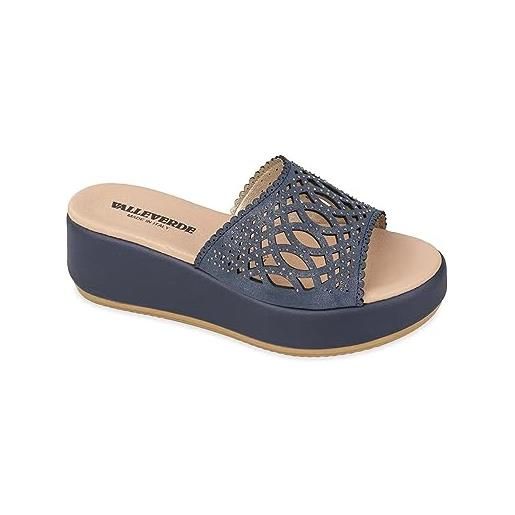 Valleverde sandali donna 55570 in pelle blu modello casual. Una calzatura comoda adatta per tutte le occasioni. Primavera-estate 2023. Eu 36