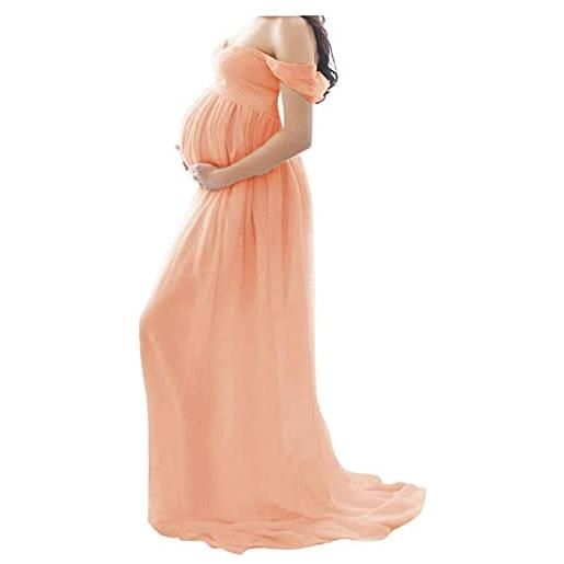 Yililay vestito di maternità signora chiffon a spalle fotografia maxi abito donne incinte trailing abito rosa m