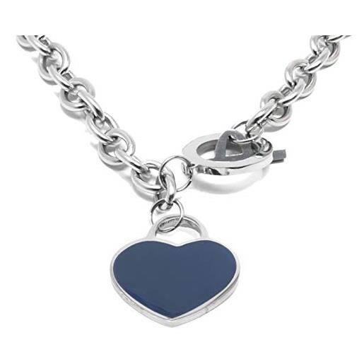 inSCINTILLE cuore rock collana donna a catena in acciaio lucido inossidabile e cuore (blu)